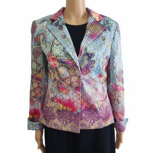 Vintage Boho Chic Blazer Bohemian Multicolor Stretch Casual USA Womens Size 8